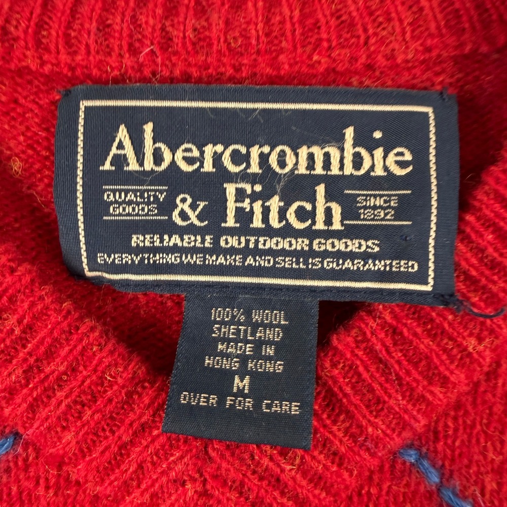 Vintage Abercrombie &‎ Fitch Sweater Mens M Red Argyle Crewneck Wool Long Sleeve - Picture 3 of 6